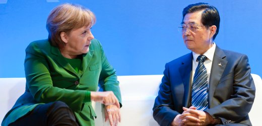 Beschreibung: Kanzlerin Merkel, Chinas Prsident Hu (im November 2011): "Vertrauensvolles Verhltnis"