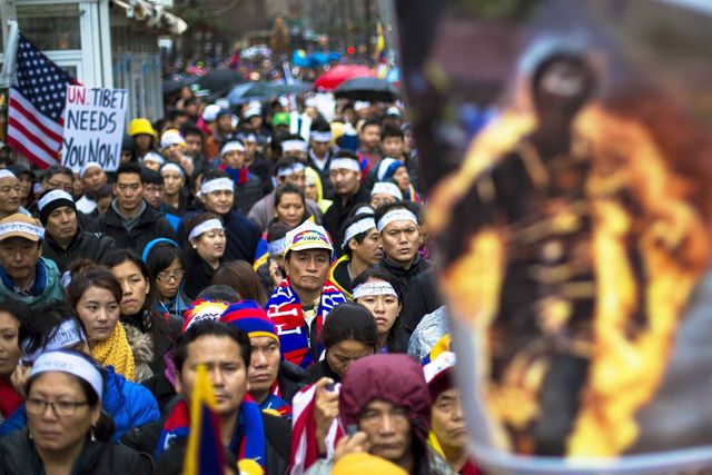 Protest im Exil: Demonstration von Tibetern vor dem UNO-Hauptquartier in New York. (Foto: 10. Dezember 2012)